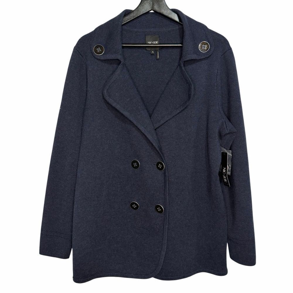 NWT NIC+ZOE Polished Peacoat Jacket size XL Navy Knit Blazer Preppy Nautical